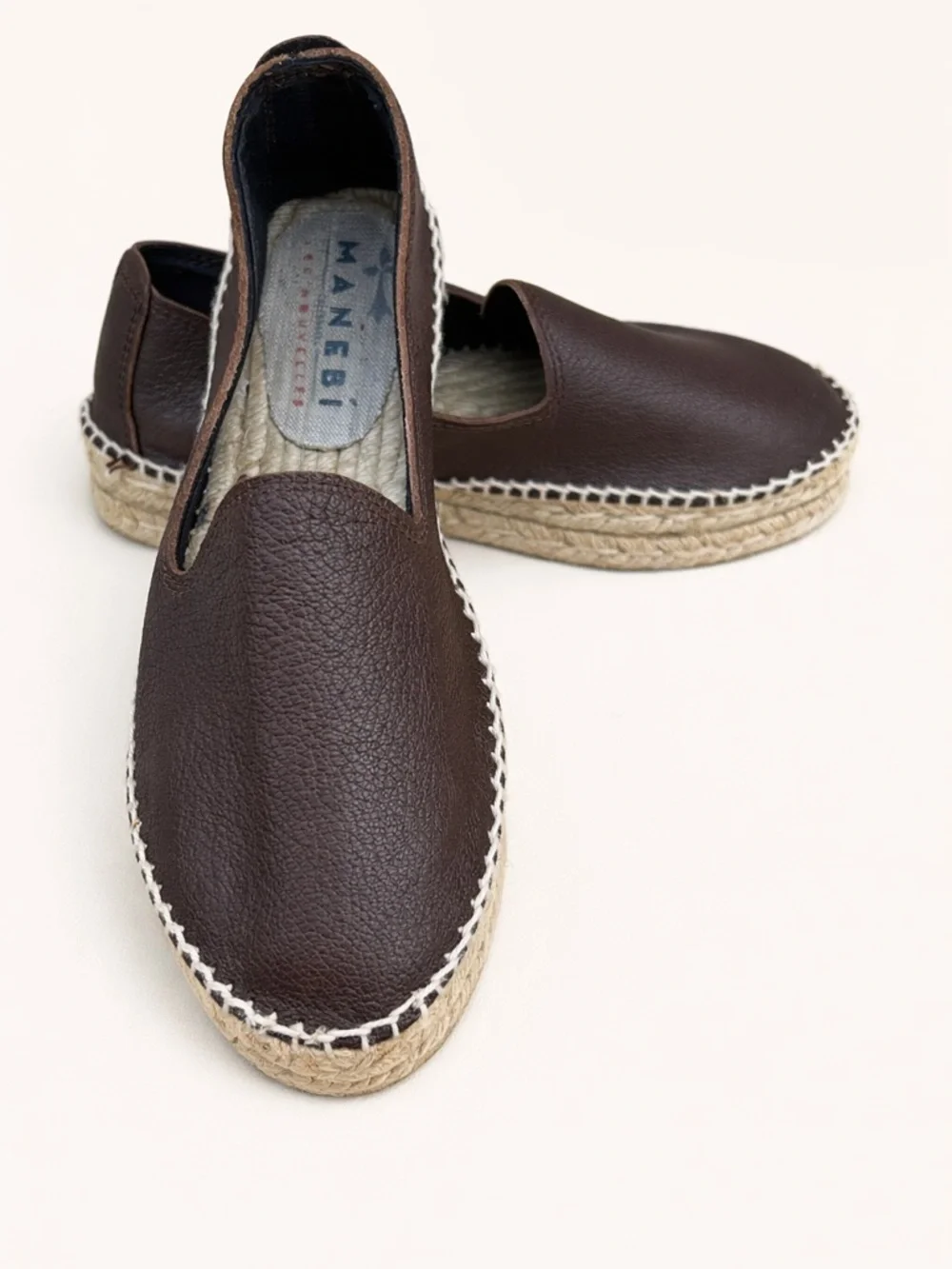 Manebi Brown Leather Espadrilles Slip On Flats Jute Sole EU 36 US 5-5.5